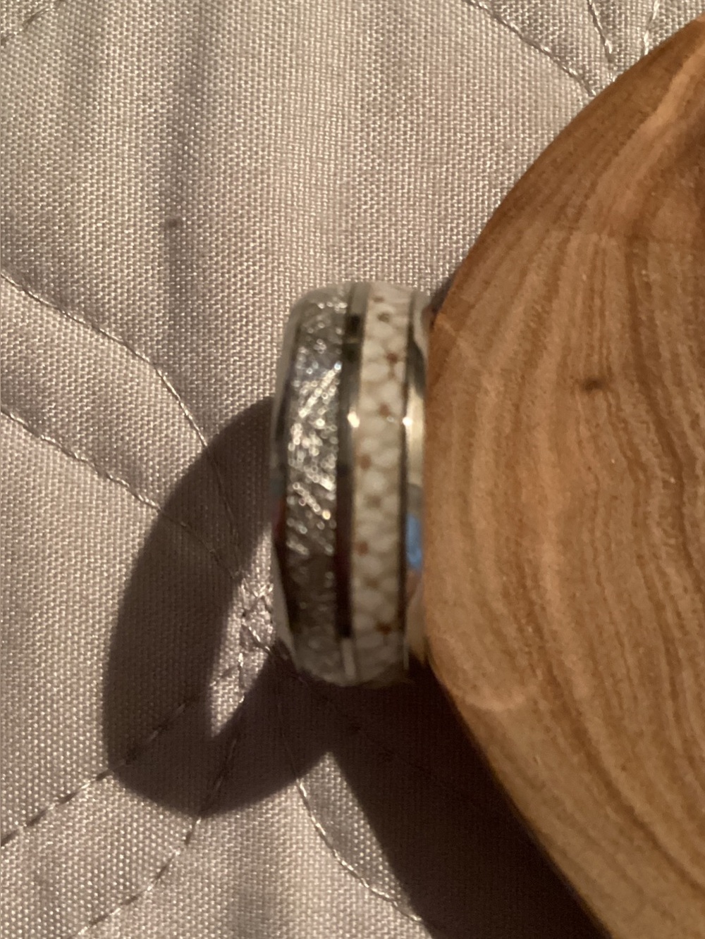 Silver Band Ring with Cracked White Inlay